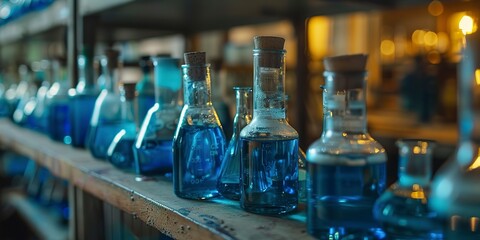 Canvas Print - Science lab equipment neatly arranged on a shelf, close-up, ready for experiment