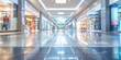 Shopping mall interior as the main element, perfect for an advertising banner with space for content. Abstract blurry background.