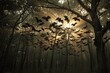 Mystical Bat tree branch forest. Park exotic. Generate Ai