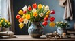 flower, vase, bouquet, flowers, spring, tulip, nature, plant, yellow, blossom, leaf, pink, bunch, beauty, flora, 