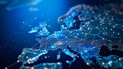 Glowing Printed Circuits Map of Western Europe on Computer Chip: Global Network and Connectivity