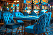 Casino interior, gamble games table.