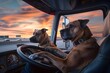 Canine Crew Cruising into the Sunset on the Open Highway