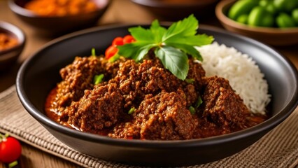 Poster -  Delicious meal with rice and meat in a bowl