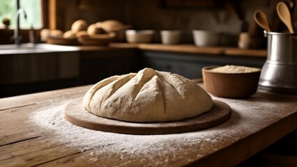 Wall Mural -  Freshly kneaded dough ready for the next step in the baking process