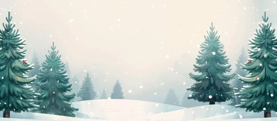 Wall Mural - Winter scene with snow-covered trees under a sky background