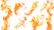 Beautiful bright fire flames on white background ,Set with beautiful bright fire flames on white background ,fire abstract red orange and yellow heat energy Burning fuel at night
