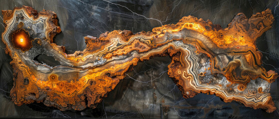 Wall Mural - abstract art in exotic wood texture combined with marble stone pattern with detailed metal wall