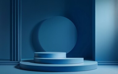 Wall Mural - Blue Room with an Empty Podium. Amazing Background for Product Presentation