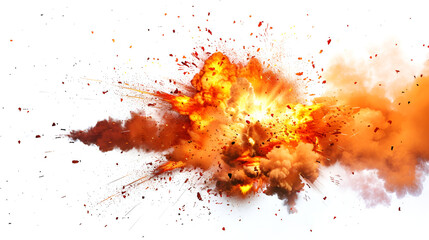 Wall Mural - A large explosion with flames and smoke isolated against a white background ,Explosion border isolated on White background,Red fire explosion isolated on white background
