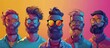 Men sporting glasses and beards gathered against a colorful background for a hipster-themed mock-up poster.