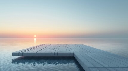 Tranquil sunset view from a wooden pier over calm waters.