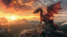 Dragon Against The Backdrop Of A Mountain Landscape.