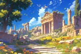 Fototapeta Las - Ancient ruins, illustration, background, art