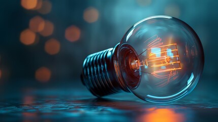 Wall Mural - Creativity and Design: A 3D vector illustration of a lightbulb with a camera lens inside