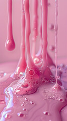 Wall Mural - a close up of pink paint dripping on a pink surface