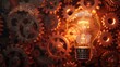 Energy Efficiency: A 3D vector illustration of a lightbulb surrounded by gears and cogs