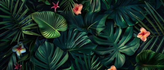 dense tropical jungle pattern with exotic flowers. botanical design for wallpaper, textile,