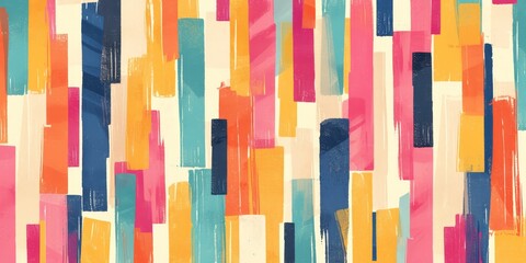 Abstract seamless pattern with colorful vertical stripes, brush strokes in the style of pink blue green yellow orange and teal colors. 