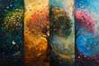 Show the transformation of a single element, like a tree or flower, through the four seasons, highlighting the changes in color, texture, and form