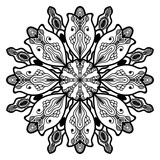 Fototapeta Dinusie - Black outline flower mandala. Doodle round decorative element for coloring book isolated on white background. Floral geometric circle.