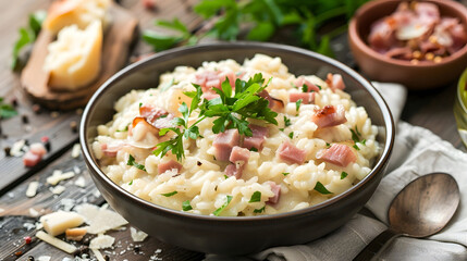 Wall Mural - A bowl of pasta with meat and parsley on top