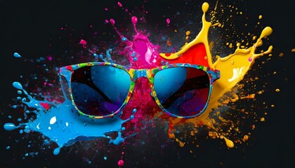 Wall Mural - background with sunglasses wallpaper texted Abstract lifestyle banner design with sunglasses and colorful splashing shapes.