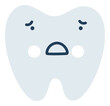 Gray dissappointed tooth Emoji Icon. Cute tooth character. Object Medicine Symbol flat Vector Art. Cartoon element for dental clinic design, poster