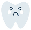 Gray angry tooth Emoji Icon. Cute tooth character. Object Medicine Symbol flat Vector Art. Cartoon element for dental clinic design, poster