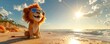 Cool lion cub enjoying sunny beach day