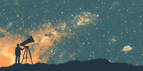 Wall Mural - astrophysicist exploring enigmatic cosmic patterns through distant telescope in search of universal 