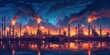 Nighttime Spectacle of Industrial Refinery Towers Alight with Fiery Flames Illuminating the Surreal Chemical Processing Ballet