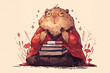 Happy capybara reading books, hand drawn illustration