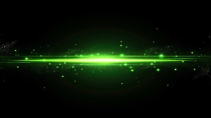 Wall Mural - Horizontal green line light flare. Neon glow with beams and sparkles. Bright shine streak with overlay effect. Realistic modern illustration set of luminous laser ray.