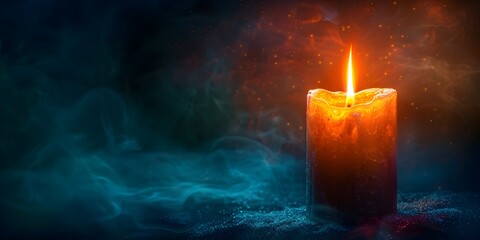 Canvas Print - Glowing Candle Flame Surrounded by Midnight Blue Gradient with Ample Copy Space