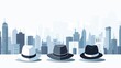 SEO black, white, and gray hats concept with men wearing different hats on a city background, modern illustration in contemporary style.