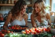 © Larisa AI - Two happy young women preparing a healthy vegetable meal together in a bright, homey kitchen