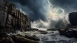 © Iamnee - An aggressive surge breaks against rugged cliffs under the tumultuous force of nature, echoing the relentless power of the sea.