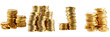 Set of golden Stacks of shiny coins on white background , transparent png 