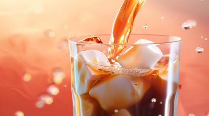 Illustration of iced coffee with milk pouring into it