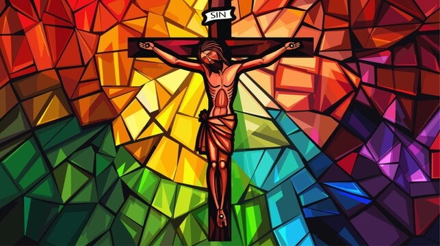 Colorful Good friday stained glass illustration of Jesus Christ