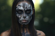 Woman with Skull Face Paint in Forest