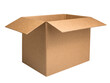 Open cardboard box isolated on blank transparent background. Mockup for design