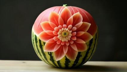 Sticker -  Freshly cut watermelon with a flower design ready to be enjoyed