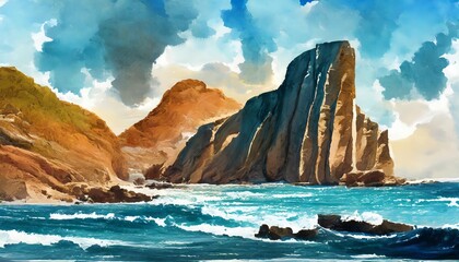 Wall Mural - Generated image of rock in the sea