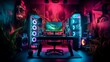 Vibrant LED lights of different colors illuminating a high-tech gaming PC setup.