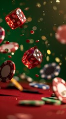 Red dice and chips in a casino setting