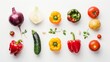 Variety of vegetables captured individually against a white backdrop.