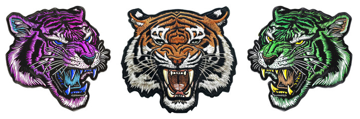 fashion tiger head embroidered patch badge set on transparent background