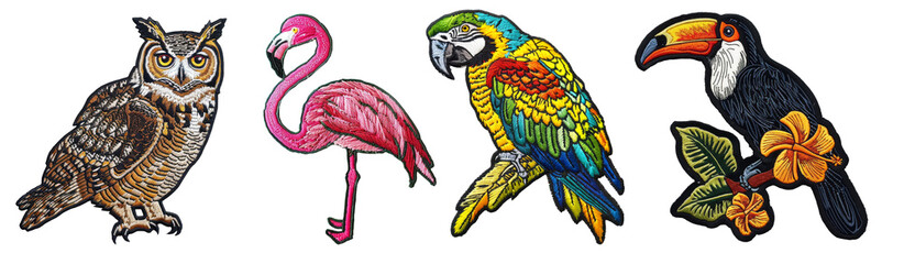 birds embroidered patch badge set on transparent background